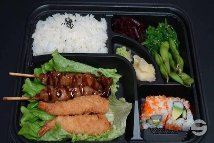 105. Chirashi Chicken Skewer and Shrimp Fritter - Yummy Sushi