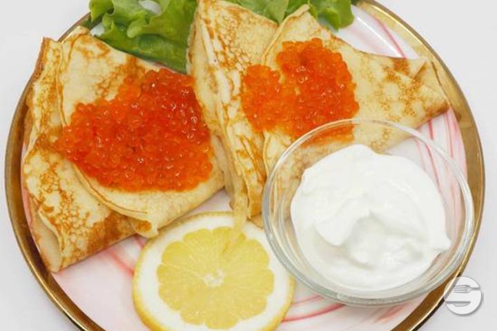 Pancakes with Red Salmon Caviar - Christie's Bakery