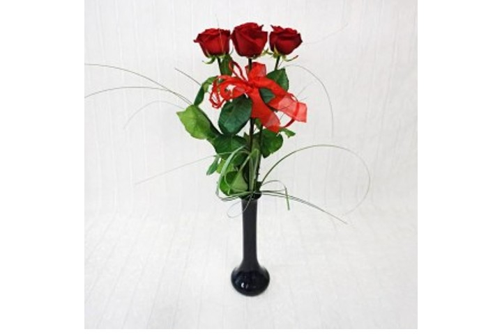 3 Medium Stem Red Roses With Vase - Fiorista Della Santa